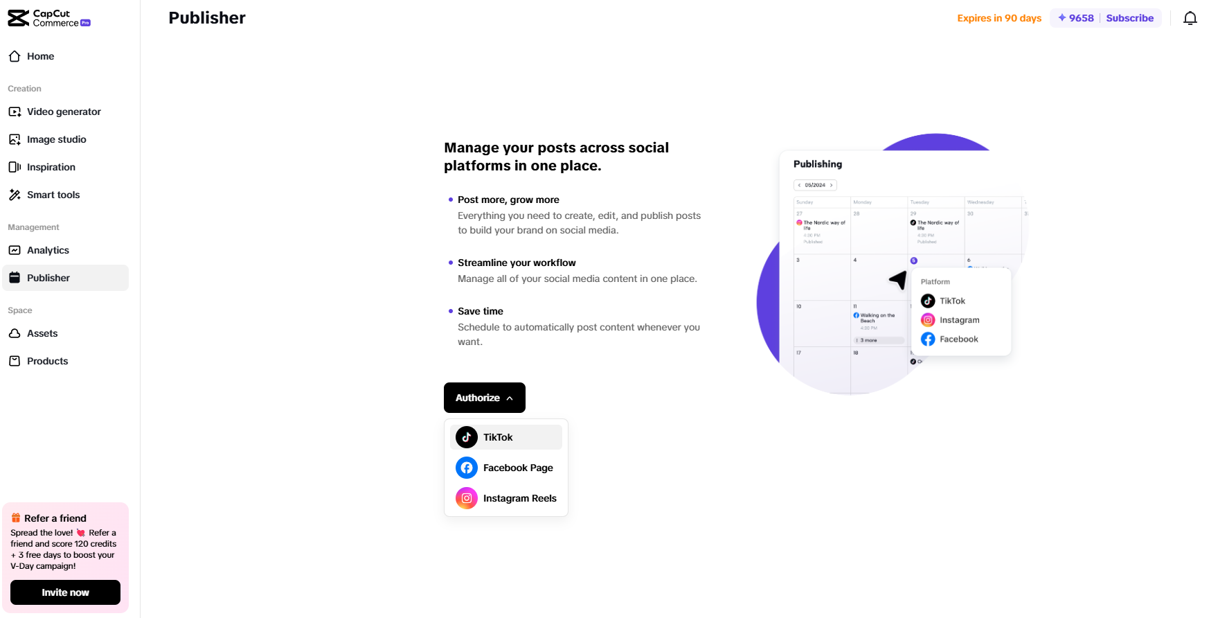 Pippit screen showing post management for eCommerce automation across social platforms.